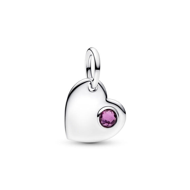 Birthstone Engravable Heart Dangle Charm Hallmarked S925 Sterling Silver