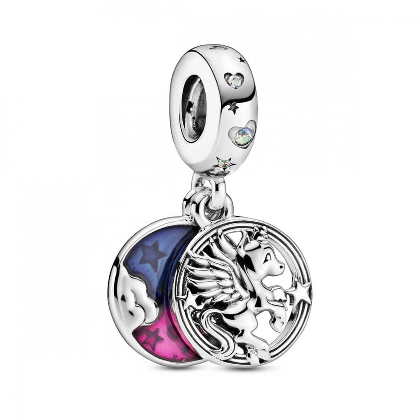 Magical Unicorn Double Dangle Charm Hallmarked S925 Sterling Silver