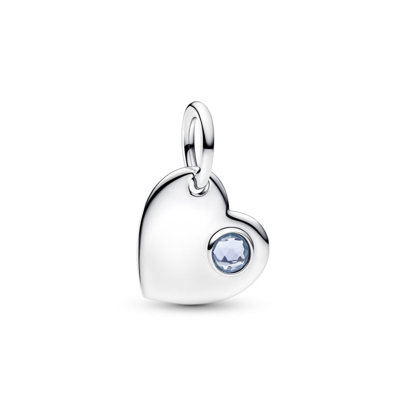 Birthstone Engravable Heart Dangle Charm Hallmarked S925 Sterling Silver