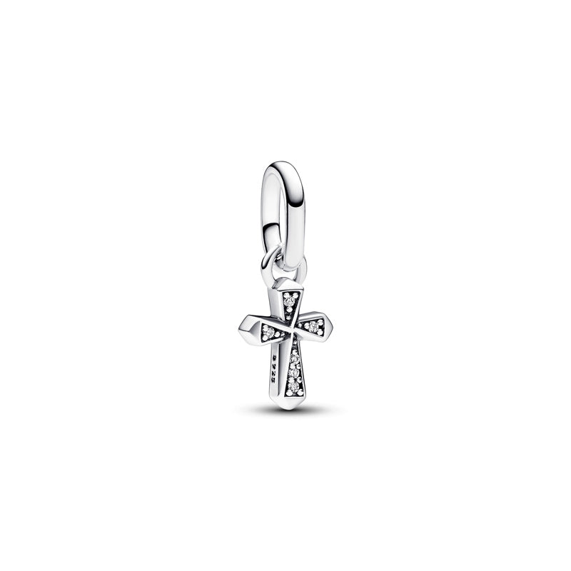 Sparkling Cross Mini Dangle Charm Hallmarked S925 Sterling Silver