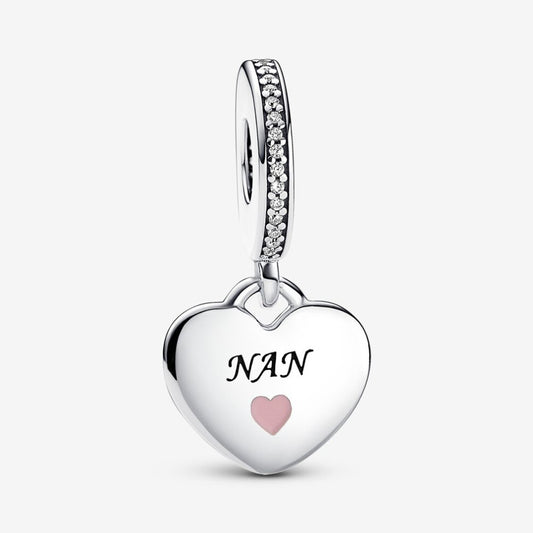 Nan Heart Dangle Charm Hallmarked S925 Sterling Silver