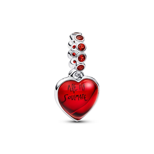 Red Murano Glass Heart Double Dangle Charm Hallmarked S925 Sterling Silver