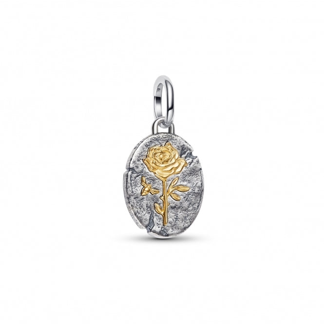 Rose Medallion Charm Hallmarked S925 Sterling Silver