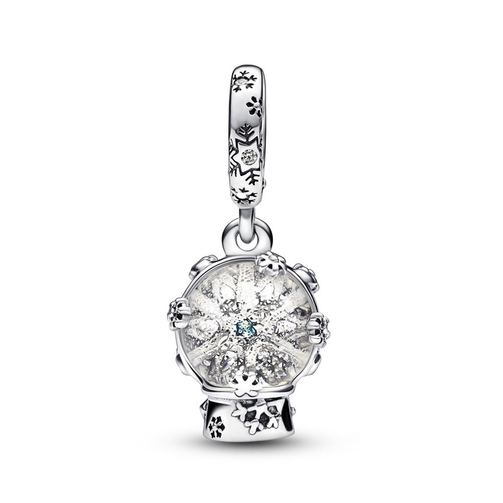 Snowflake Snow globe Dangle Charm Hallmarked S925 Sterling Silver