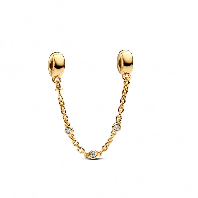 Triple Clear Stone Safety Chain Charm Hallmarked S925 Sterling Silver