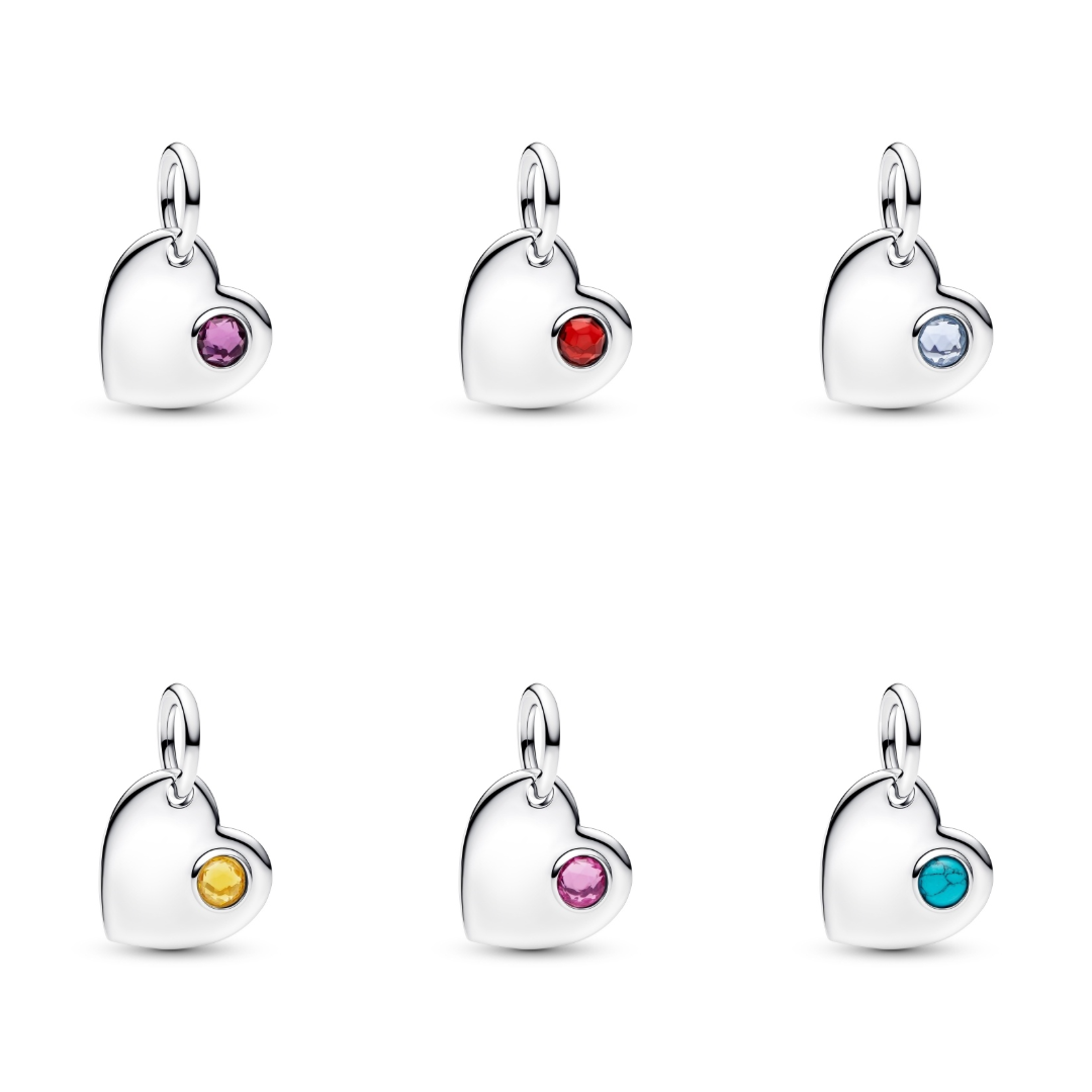 Birthstone Engravable Heart Dangle Charm Hallmarked S925 Sterling Silver