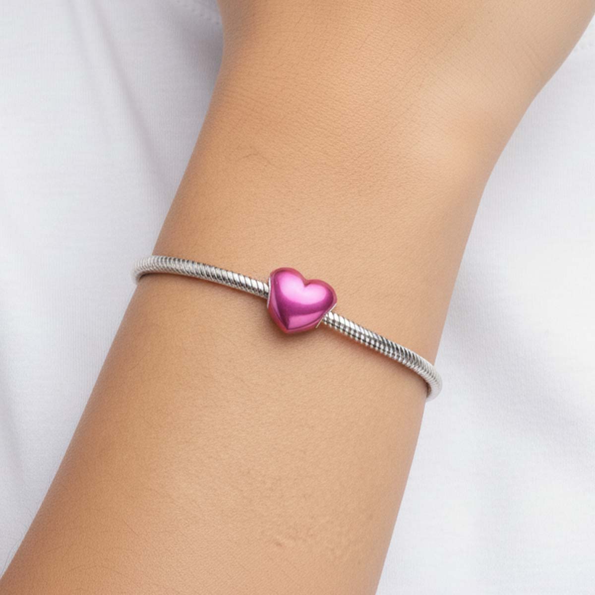 Metallic Pink Heart Charm Hallmarked S925 Sterling Silver