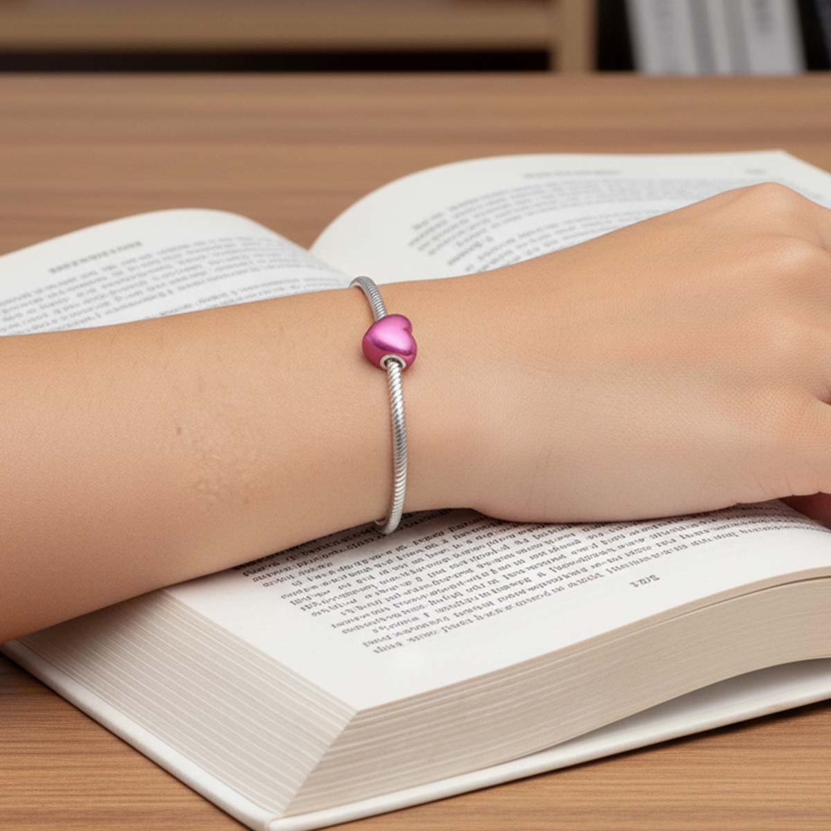 Metallic Pink Heart Charm Hallmarked S925 Sterling Silver