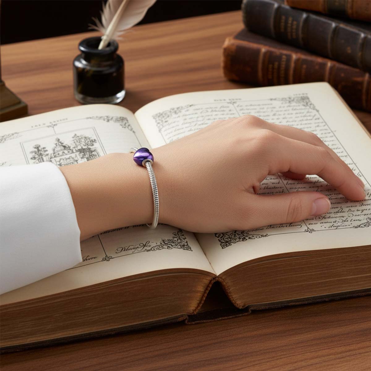 Metallic Purple Heart Charm Hallmarked S925 Sterling Silver