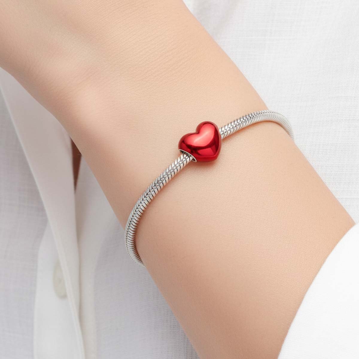Metallic Red Heart Charm Hallmarked S925 Sterling Silver