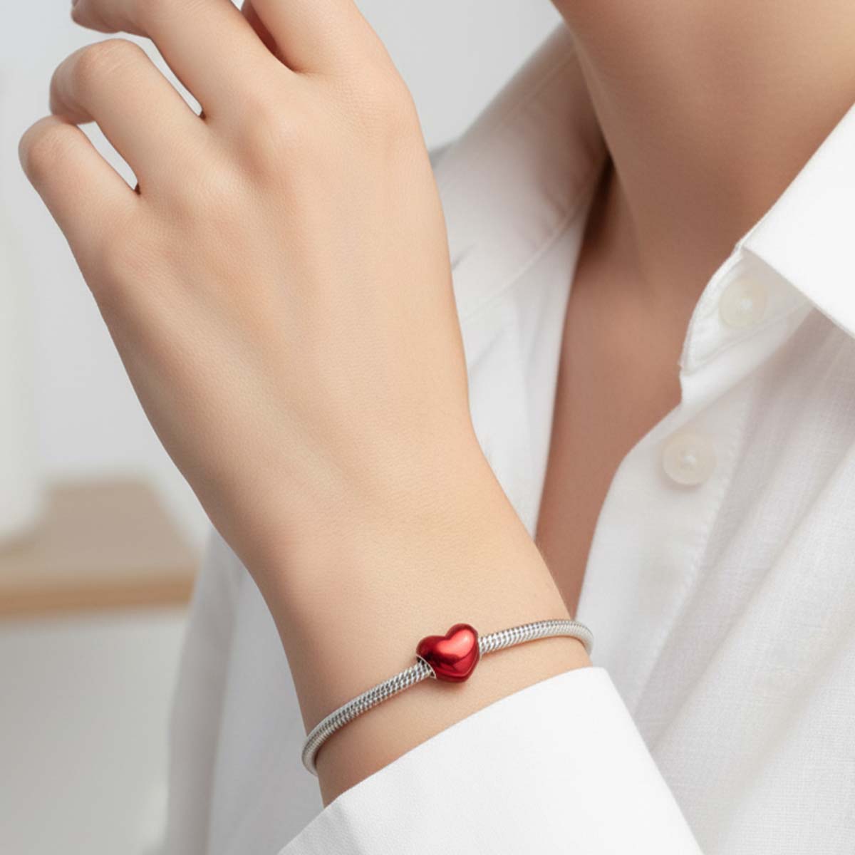 Metallic Red Heart Charm Hallmarked S925 Sterling Silver