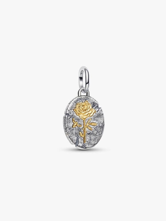Rose Medallion Charm Hallmarked S925 Sterling Silver