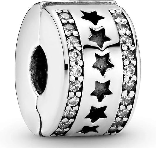 Row of Stars Clip Charm Hallmarked S925 Sterling Silver