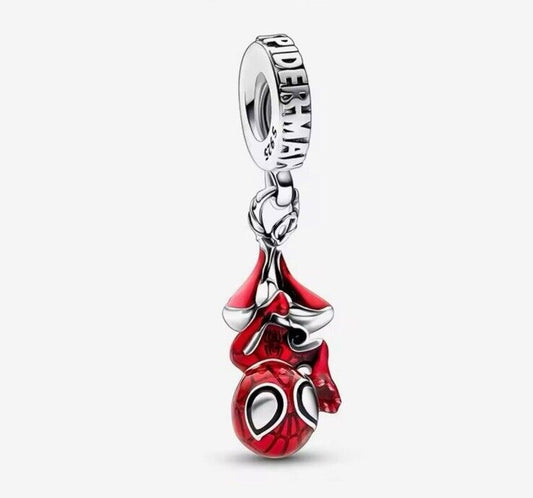 Marvel Hanging Spider Man Dangle Charm Hallmarked S925 Sterling Silver