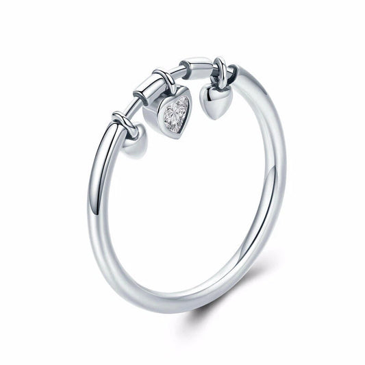 Glittering Heart Clear Sterling Silver Ring