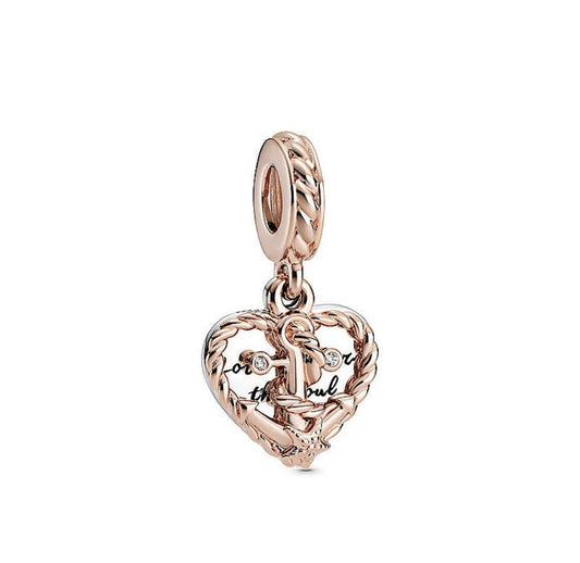 Anchor & Knot Heart Dangle Charm Hallmarked S925 Sterling Silver