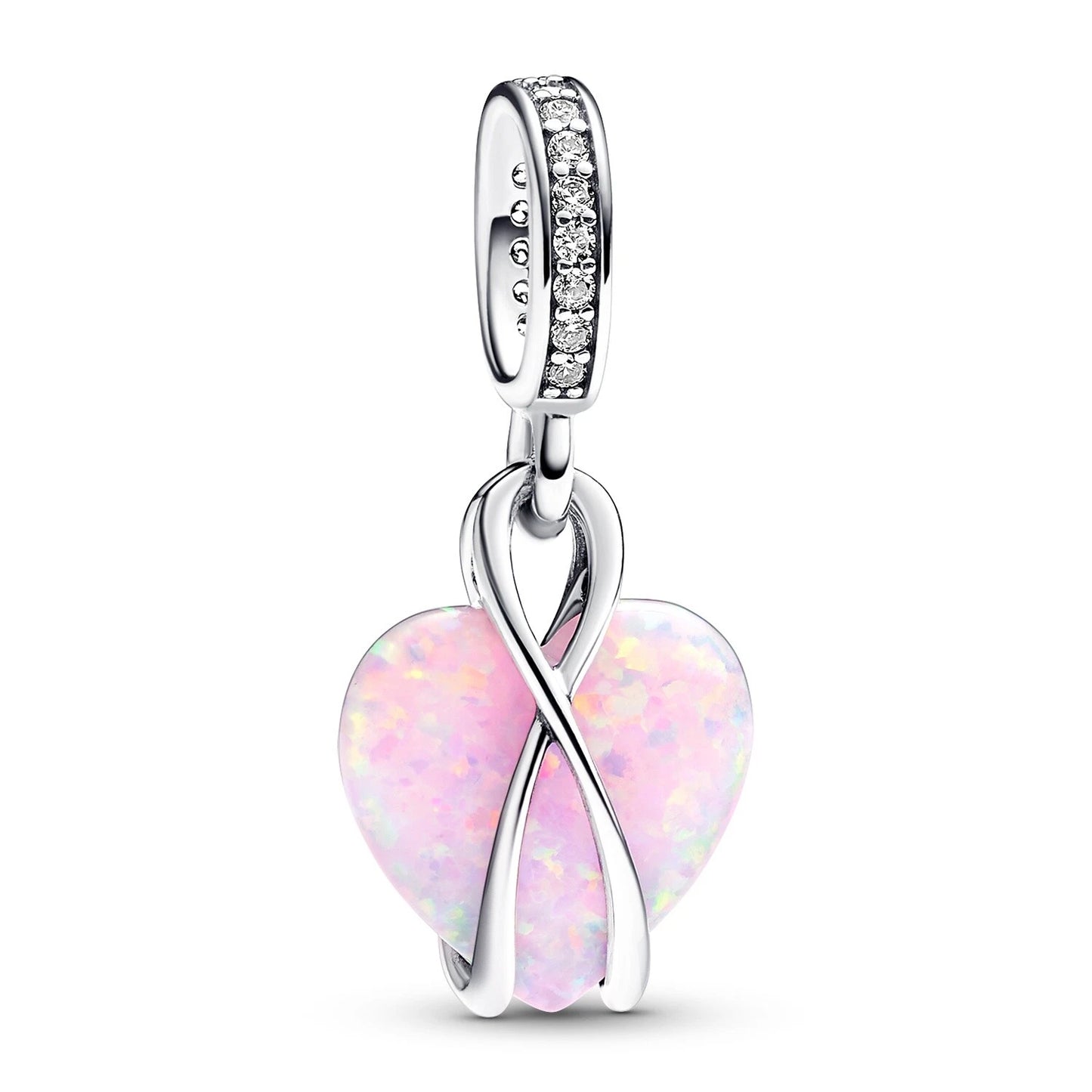 Mum Opalescent Heart Dangle Charm Hallmarked S925 Sterling Silver