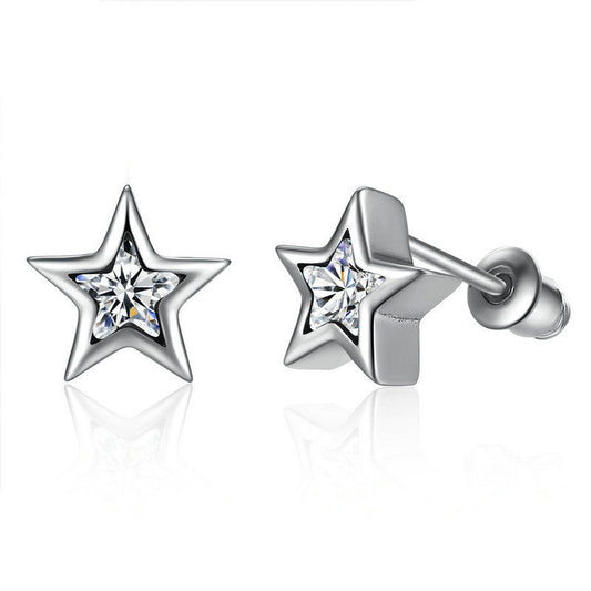 Sparkling Star Sterling Silver Stud Earrings