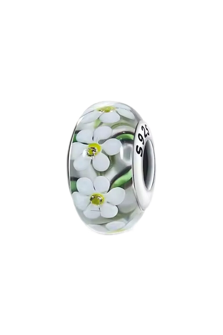 Wild Flowers Murano Glass Charm Hallmarked S925 Sterling Silver