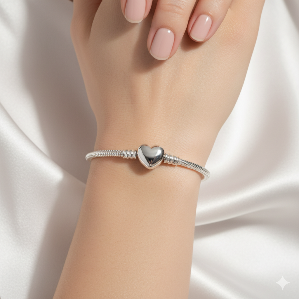 Heart Clasp Snake Chain Charm Bracelet