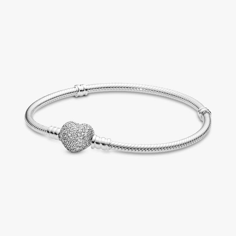 Sparkling Heart & Snake Chain Charm Bracelet