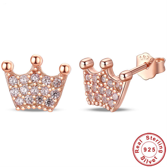 Sparkling Crown Sterling Silver rose gold studs Earrings
