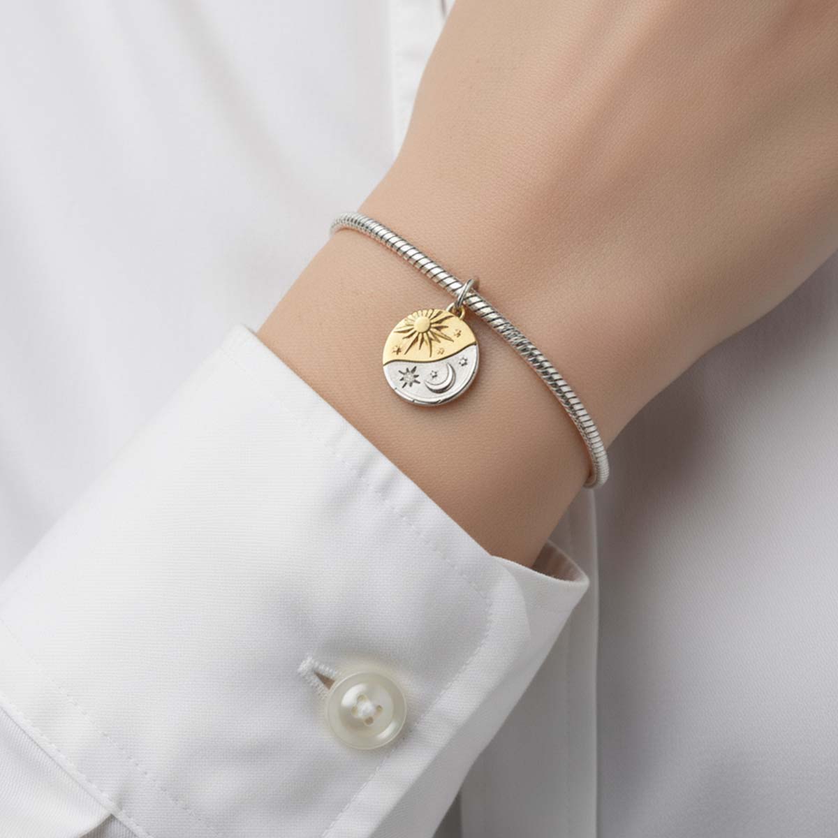 Sun and Moon Medallion Charm Hallmarked S925 Sterling Silver