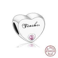 Teacher Heart Charm Hallmarked S925 Sterling Silver