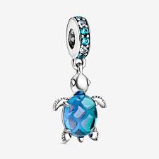 Blue Murano Turtle Dangle Charm Hallmarked S925 Sterling Silver