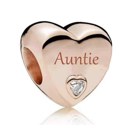 Rose Gold Auntie Heart Charm Hallmarked S925 Sterling Silver