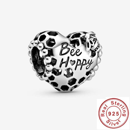 Be Happy Heart Charm Hallmarked S925 Sterling Silver