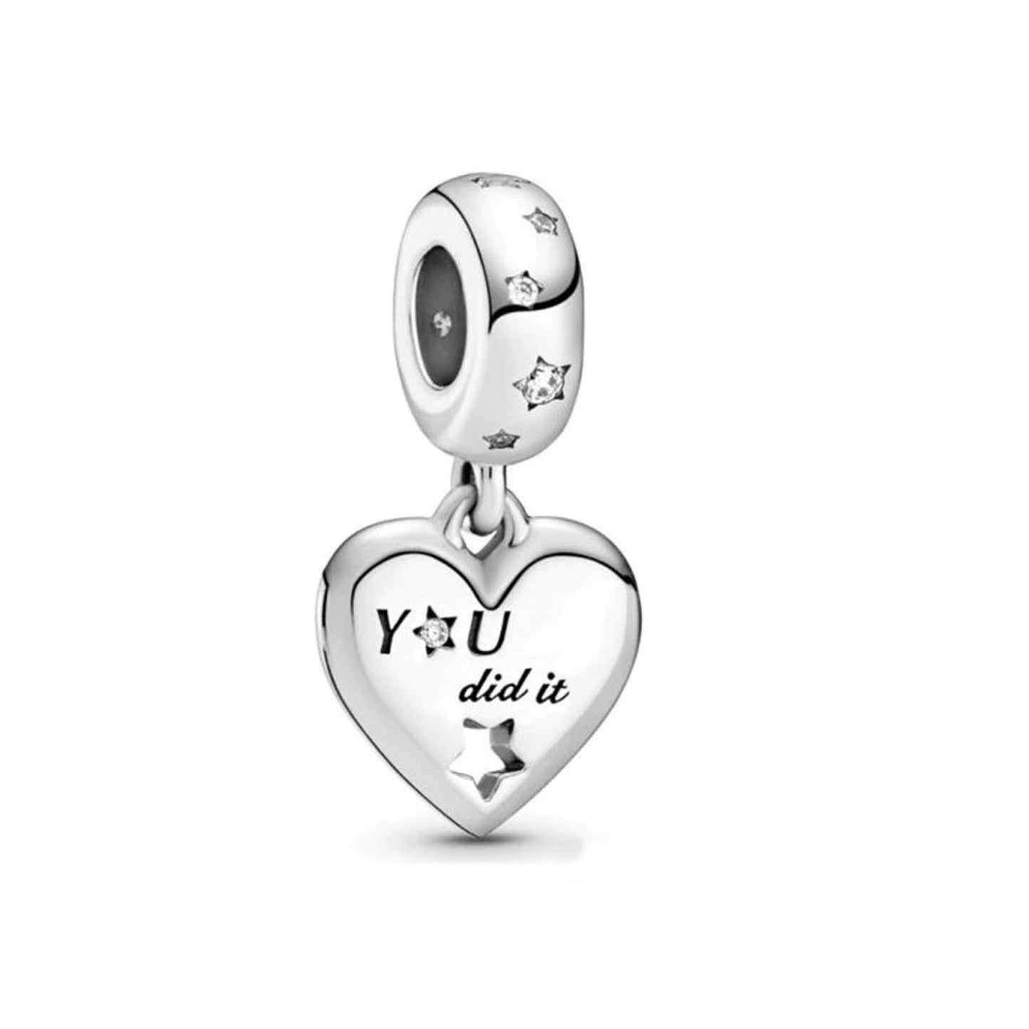 Congratulations, Heart and Stars You Did It S925 Sterling Silver Dangle Charm