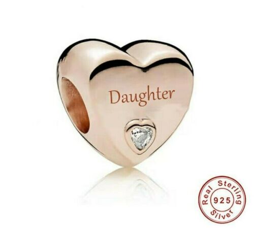 Rose Gold Daughter Heart Charm Hallmarked S925 Sterling Silver