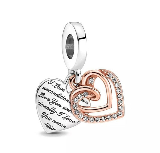 Entwined Hearts Double Dangle S925 Sterling Silver Charm