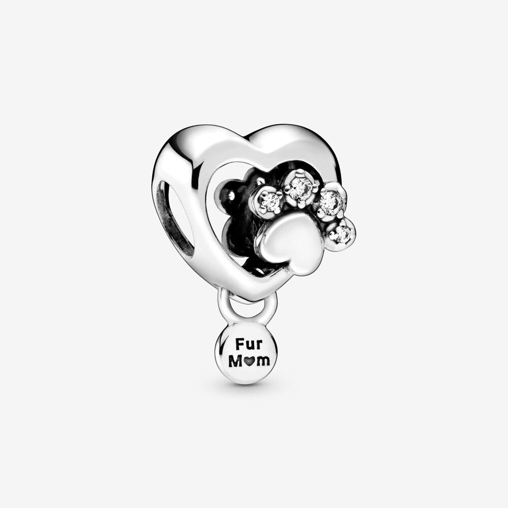 Fur Mom Heart Charm Hallmarked S925 Sterling Silver