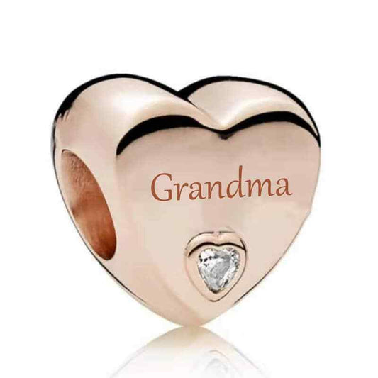 Rose Gold Grandma Heart Charm Hallmarked S925 Sterling Silver