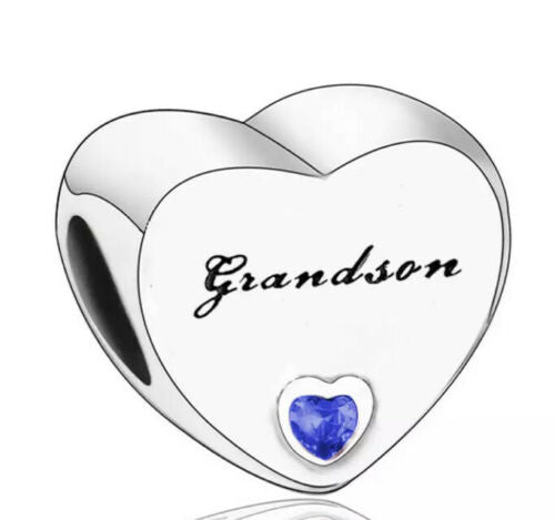 Grandson Heart Charm Hallmarked S925 Sterling Silver