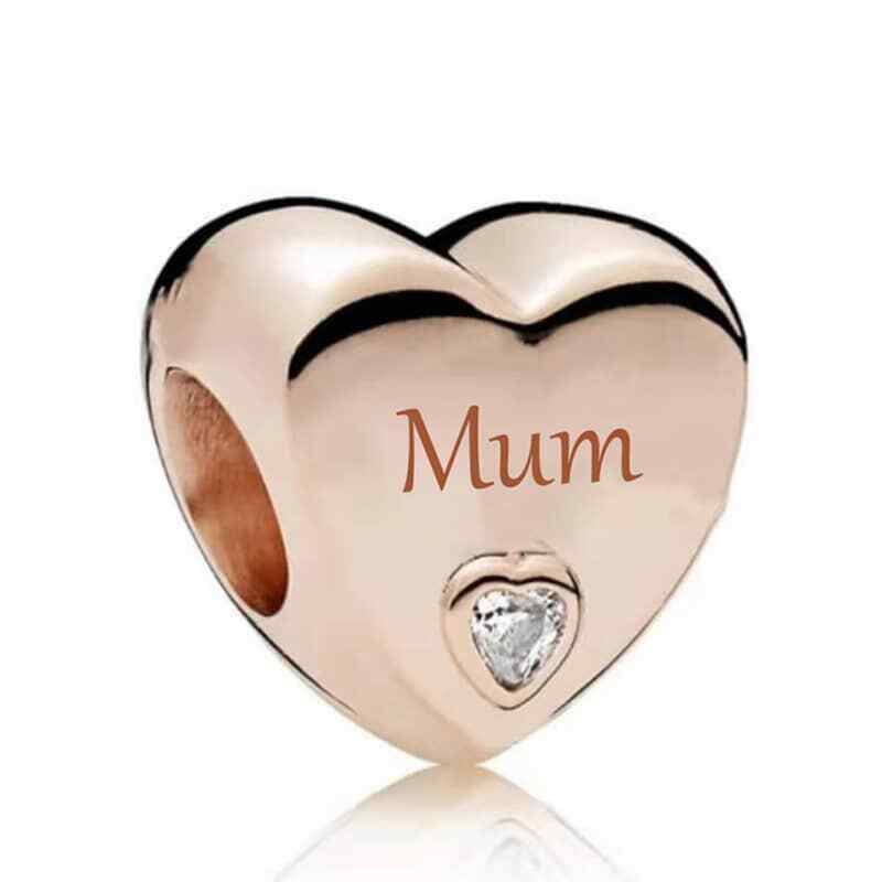 Rose Gold Mum Heart Charm Hallmarked S925 Sterling Silver