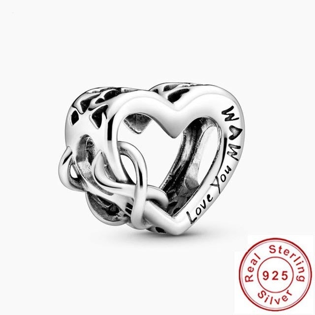 Mum Infinity Heart Charm Hallmarked S925 Sterling Silver