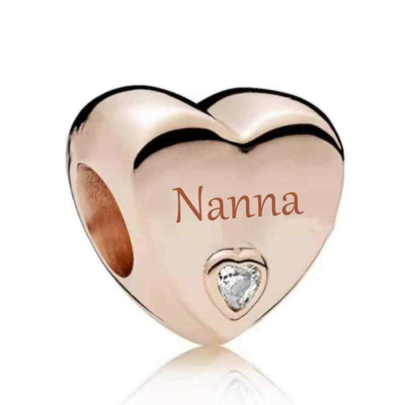 Rose Gold Nanna Heart Charm Hallmarked S925 Sterling Silver