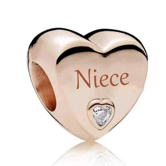 Rose Gold Niece Heart Charm Hallmarked S925 Sterling Silver