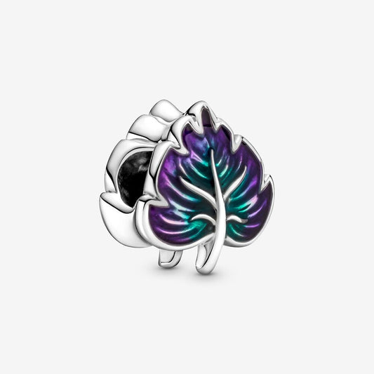 Purple & Green Leaf Charm Hallmarked S925 Sterling Silver