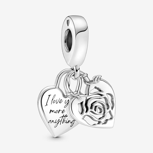 Rose Heart Padlock Dangle Charm S925 Hallmarked Compatible Sterling Silver Charm