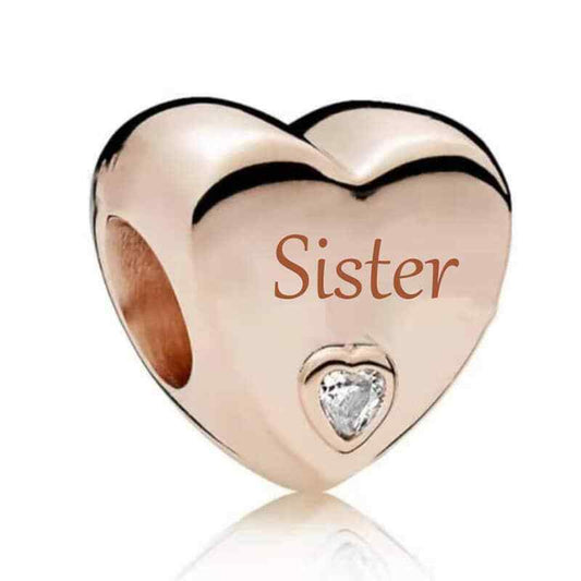 Rose Gold Sister Heart Charm Hallmarked S925 Sterling Silver