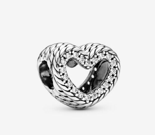 Snake Pattern Heart Charm Hallmarked S925 Sterling Silver