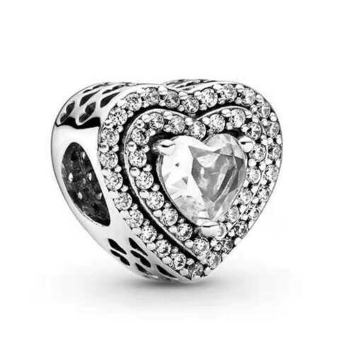 Sparkling Levelled Heart Charm Hallmarked S925 Sterling Silver