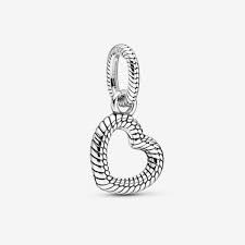 Snake Chain Pattern Open Heart Dangle Charm S925 Hallmarked Compatible Sterling Silver Charm