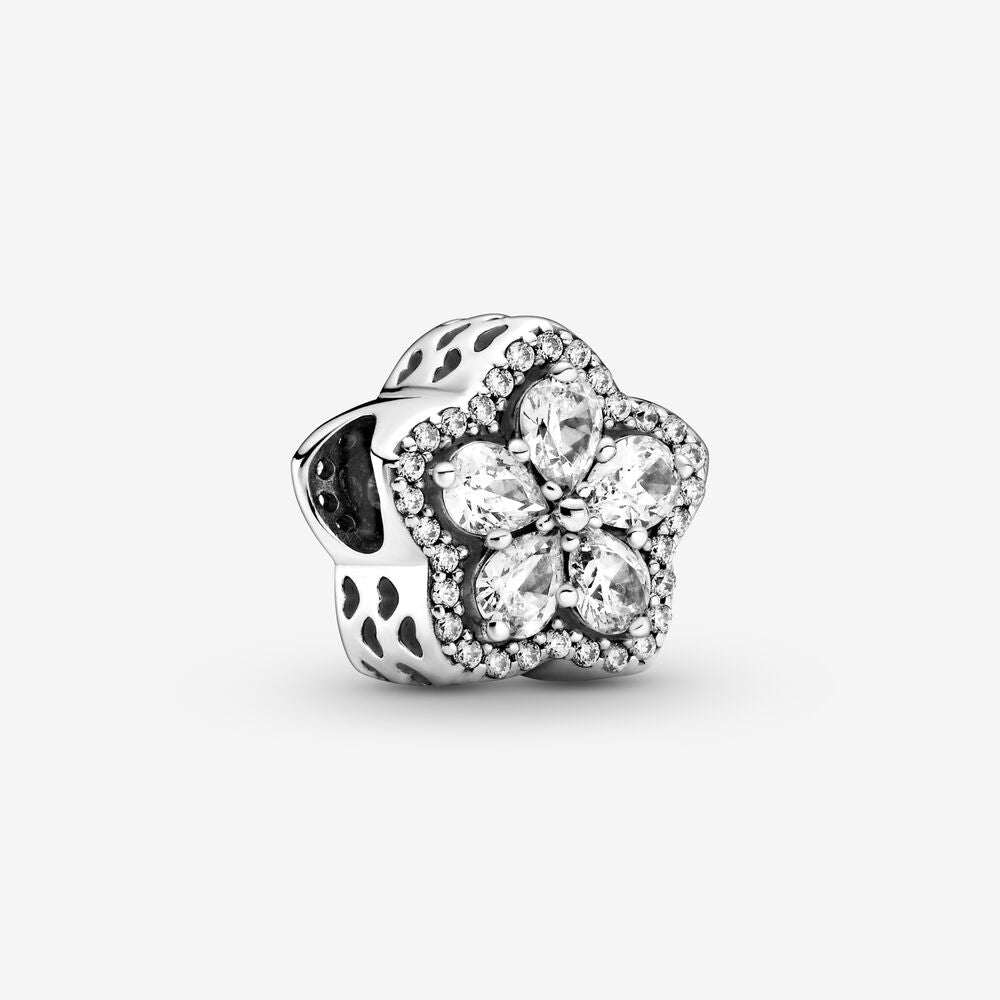 Sparkling Flower Pave Charm Hallmarked S925 Sterling Silver