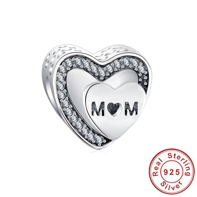 Sparkling Mom Heart Charm Hallmarked S925 Sterling Silver