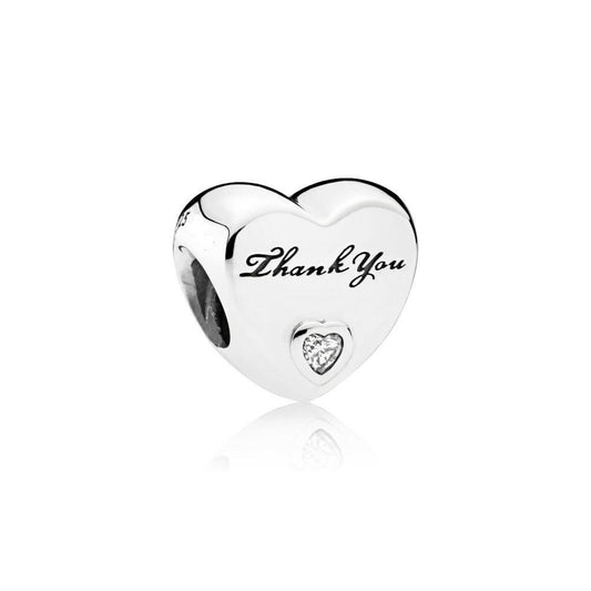 Thank You Heart Charm Hallmarked S925 Sterling Silver